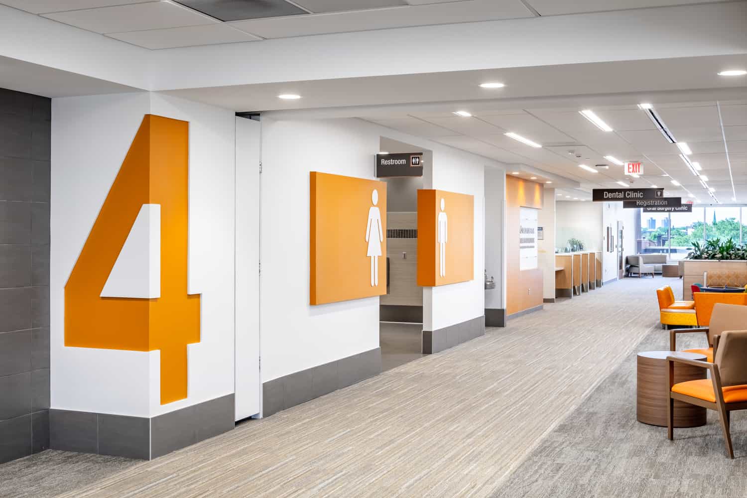 Healthcare corridor wayfinding interior design by Optimum Interiors
